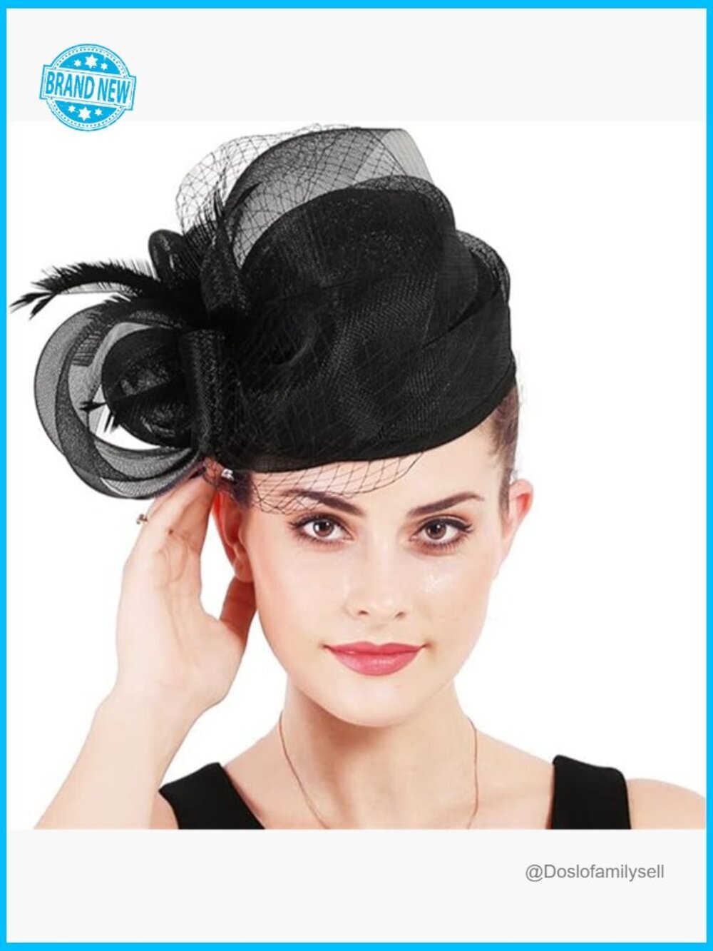 Vintage Linen Fascinator Hat with Feather Veil Derby Pillbox for Wedding Tea